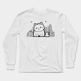 Cat Cityscape Furry Cute Vector Graphic Long Sleeve T-Shirt